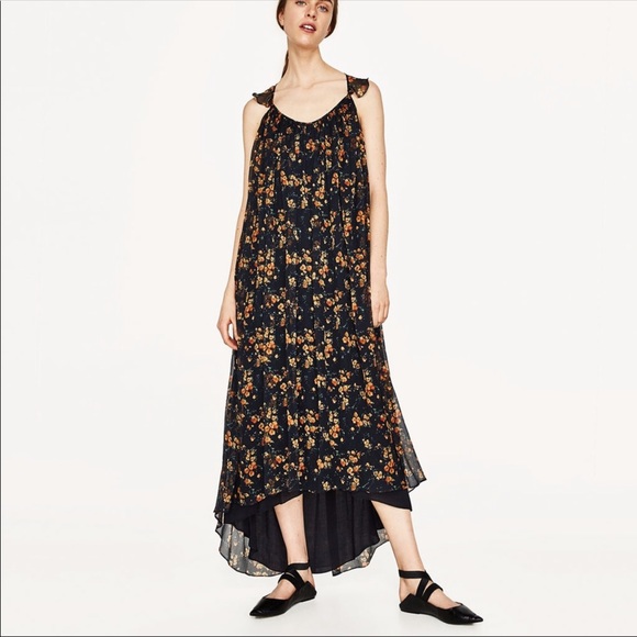 Zara Dresses & Skirts - NWT ZARA LONG STRAPPY DRESS WITH FRILL